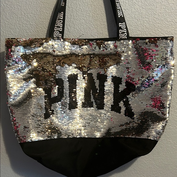 PINK Victoria's Secret Silver and Black and Gold Sequin Tote - Picture 2 of 9